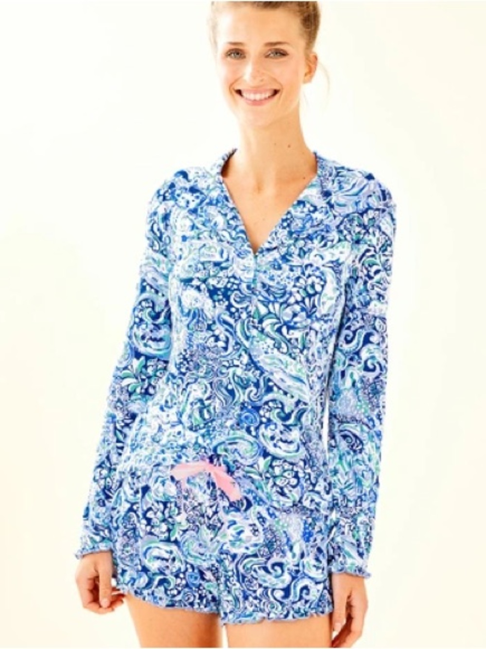 Lilly Pulitzer Animal Print  Button Front Ruffle Pajama Top Women’s XXS Preppy